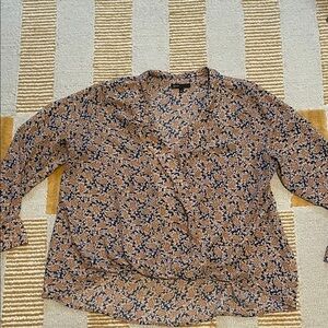 Gibson Navy and Tan Paisley Blouse